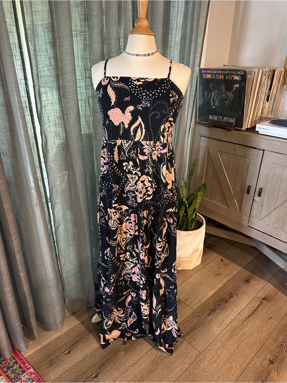 SO Black Maxi Dress with Pink & Cream Floral Print